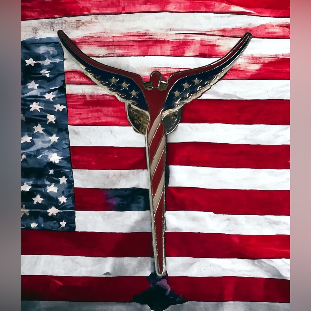 Vintage American Angel enameled Pin by Steven Lavaggi signed Patriotic